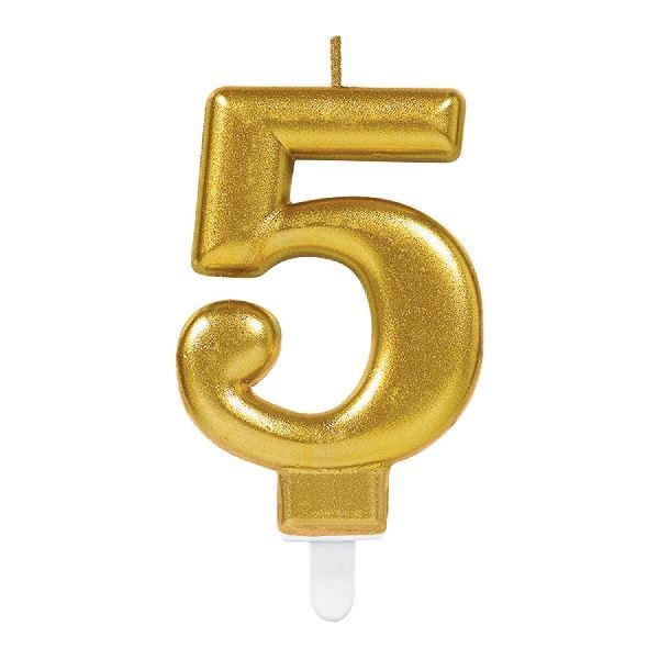 Vela de Cumpleaños Numérica Nº5 Dorada Atosa