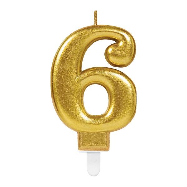 Vela de Cumpleaños Numérica Nº6 Dorada Atosa