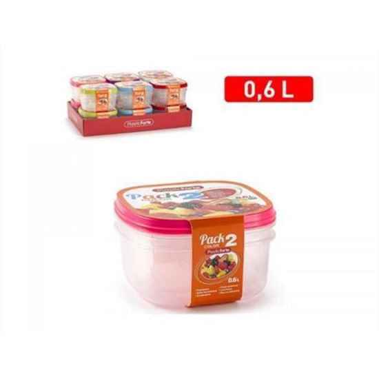 Pack de 2 Fiambreras Cuadradas Plastic Forte – Capacidad 0.6L (Colores Surtidos)