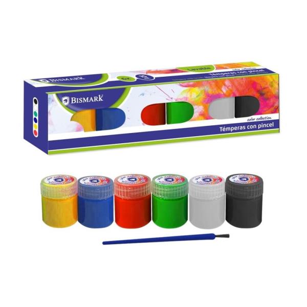 Témperas con pincel Bismark – Pack de 6 colores (15 ml)