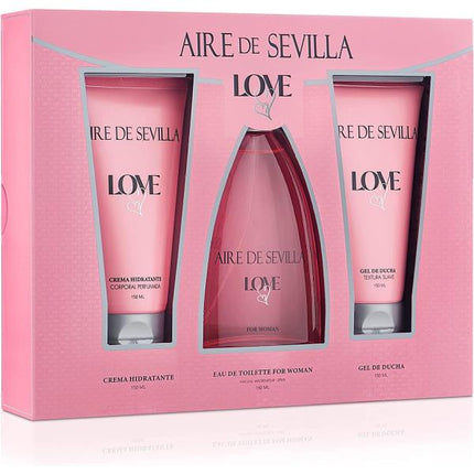 Set de Baño "Love" Perfume + Gel de Ducha + Crema Hidratante Aire de Sevilla - 3x150ml