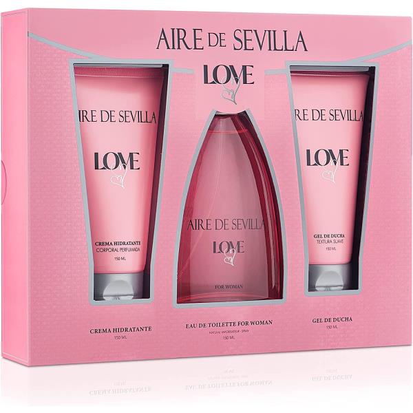 Set de Baño "Love" Perfume + Gel de Ducha + Crema Hidratante Aire de Sevilla - 3x150ml