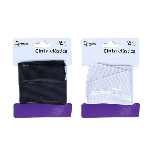 Cinta Elástica de Alta Calidad en Negro y Blanco (30 mm x 1.5 mts)