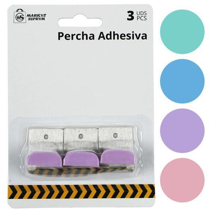 Percha Adhesiva Metálica con Punta de Plastico Market Suprem - 3uds