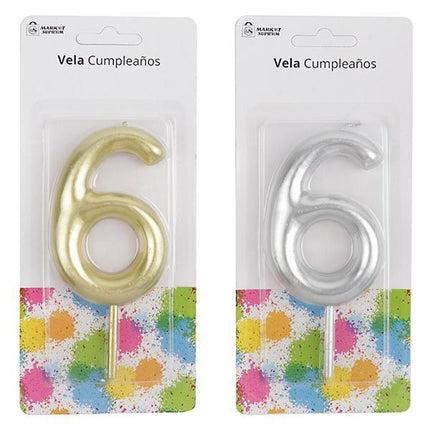 Vela de cumpleaños número 6 metalizada Market Suprem