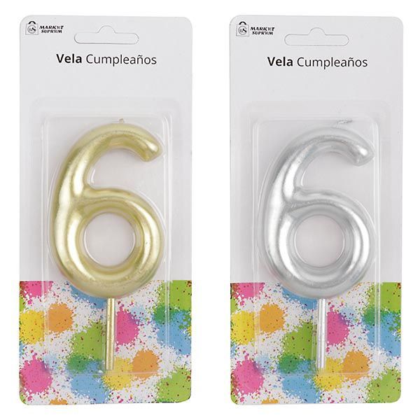 Vela de cumpleaños número 6 metalizada Market Suprem