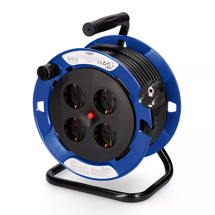 Enrolla cables EDM 15m 1.50mm² 4 Tomas Bipolares con T/TL Profesional con Protector Térmico