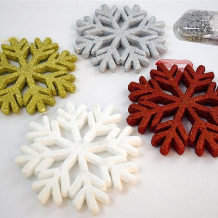Set de Copos de Nieve Decorativos Brillantes – 4 Colores Festivos