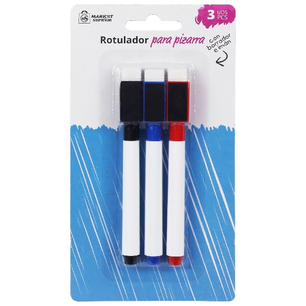 Pack de 3 Rotuladores Market Suprem para Pizarra con Borrador e Imán