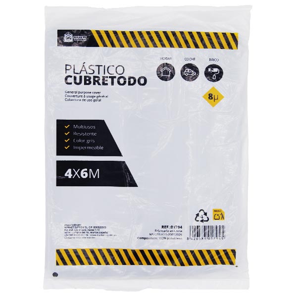 Plástico Cubretodo Salvalluvias Grís 8 Micras Market Suprem - 4x6m
