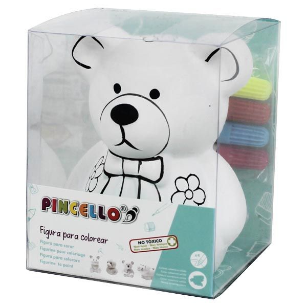 Hucha de Cerámica con Forma de Osito + Rotuladores para Colorear Pincello - 5uds 11X9X9CM