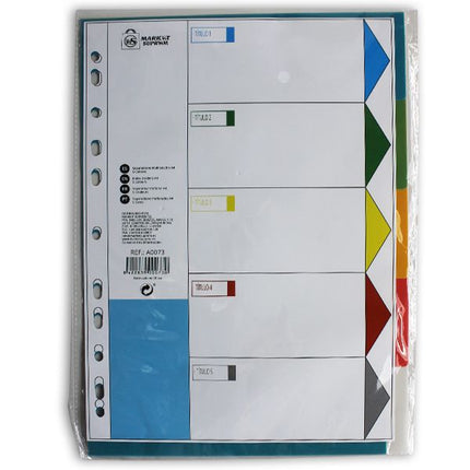 Separadores de Cuaderno Multitaladro A4 5 Colores Market Suprem - 5uds