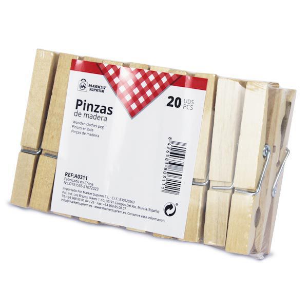 Pinzas de Madera para Ropa Market suprem - 20uds (7.2cm)