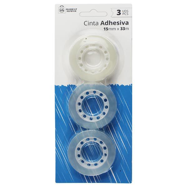 Cinta Adhesiva Transparente Market Suprem - 3uds (15mm x 33m)