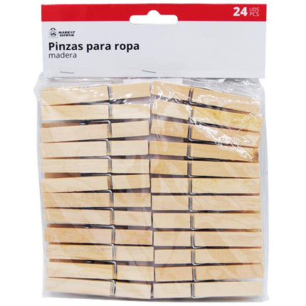 Pinzas de Madera para la Ropa Market Suprem - 24uds (7cm)