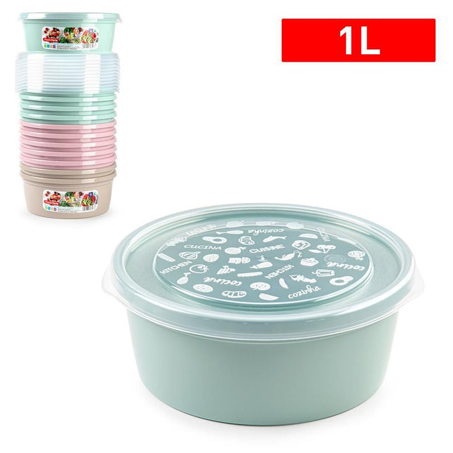 Fiambrera Redonda de Plástico Colores Pastel Plasticforte – 1L