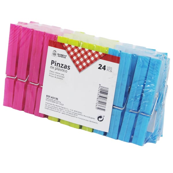 Pinzas de Plastico para Ropa Market Suprem - 24uds (8x1cm)