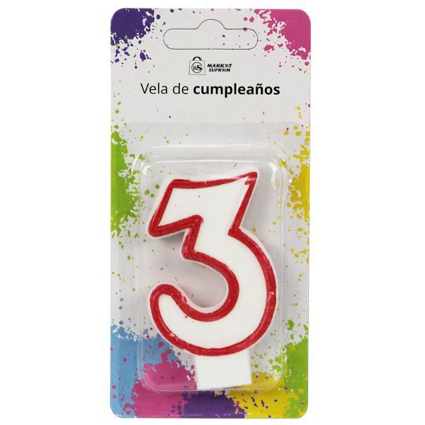 Vela Numerica Nº3 con Borde Rojo Market Suprem - 7.5cm