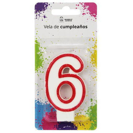 Vela de Cumpleaños Numerica Nº6 con Borde Rojo Market Suprem - 7.5cm