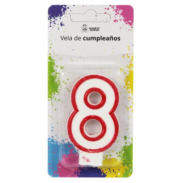 Vela de cumpleaños Nº8 borde rojo Market Suprem