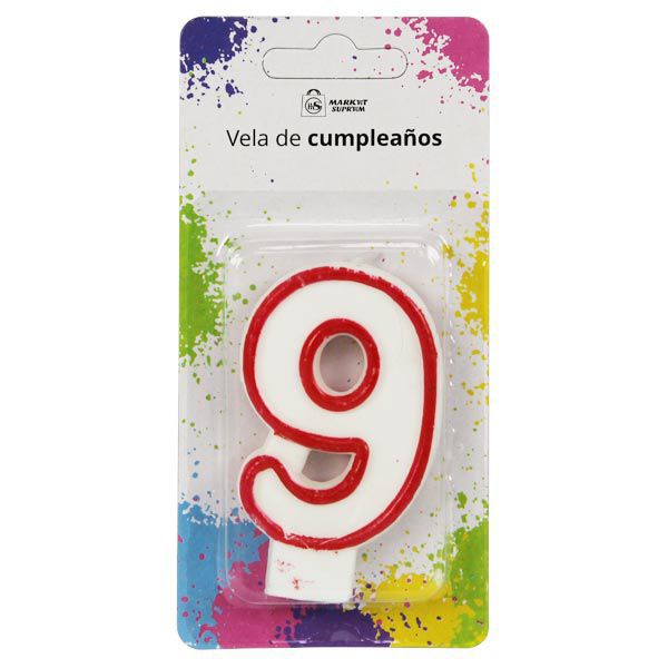 Vela de cumpleaños número 9 (borde rojo) Market Suprem