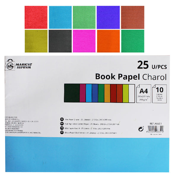 Libro de Papel Charol A4 Market Suprem 10 Colores - 25uds
