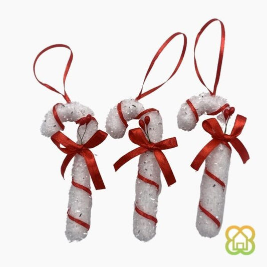 Pack De 2  Bastones de Caramelo Navideños con Lazo Rojo – Decoración Festiva para Árbol de Navidad