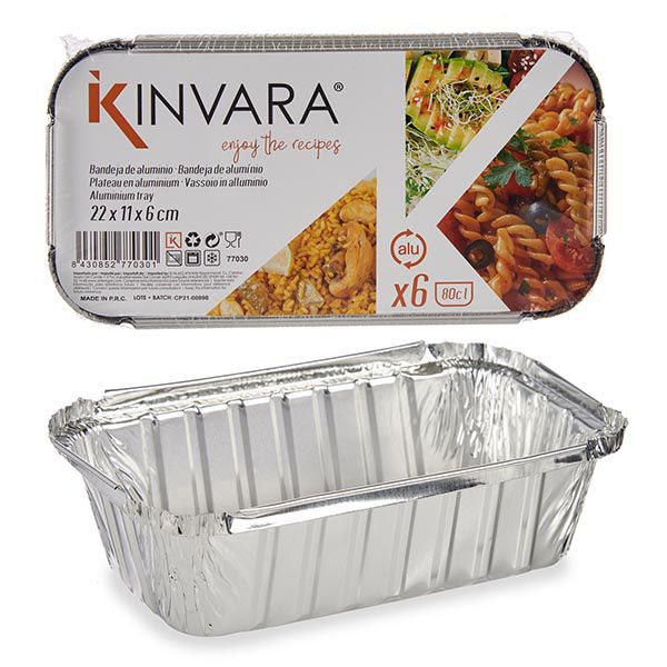 Bandejas de Aluminio para Horno con Tapa Kinvara - 6uds (22x11x6cm) 800ml
