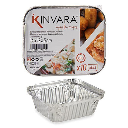 Bandejas de Aluminio para Horno con Tapa Kinvara - 10uds (14x12x5cm) 500ml