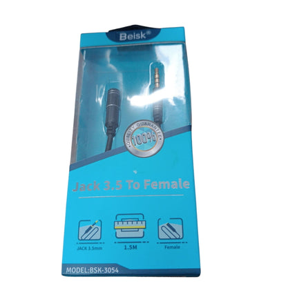 Cable Extensor Jack 3.5mm Macho a Hembra Beisk – 1.5m