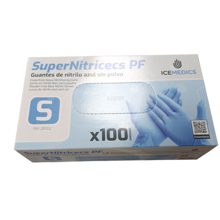 Guantes de Nitrilo Azul Sin Polvo SuperNitricecs PF (Talla S) – 100 uds