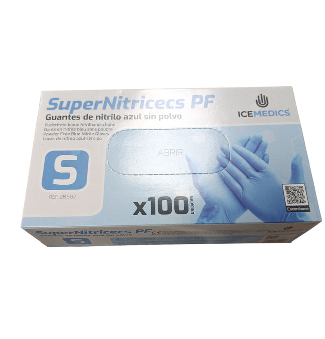 Guantes de Nitrilo Azul Sin Polvo SuperNitricecs PF (Talla S) – 100 uds