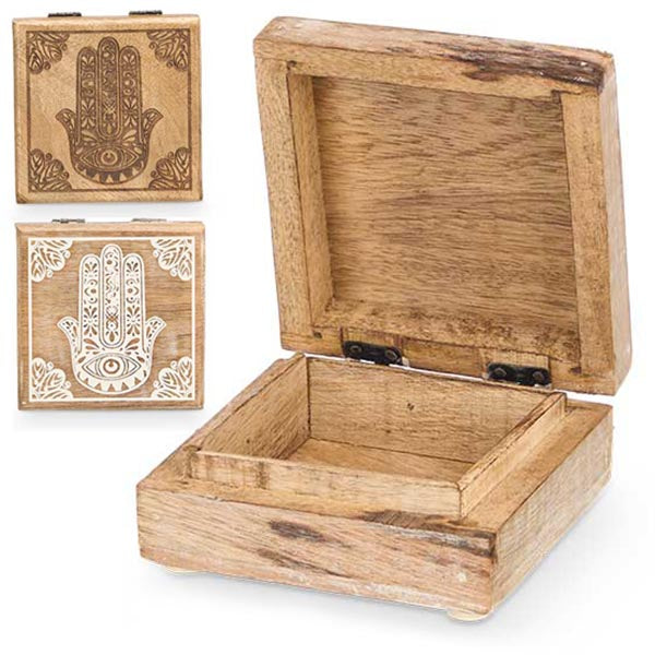 Caja de Madera Decorativa "Hamsa" Giftdecor - 10x10x5cm