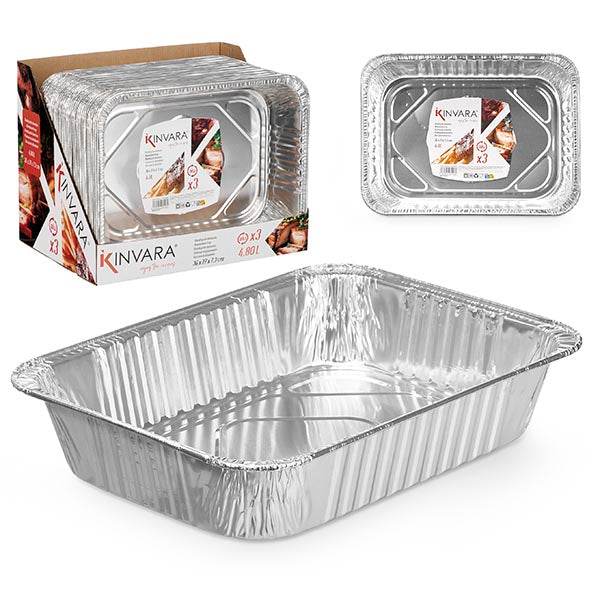 Bandeja de Aluminio para Horno Kinvara - 3uds (36x27x7.3cm)