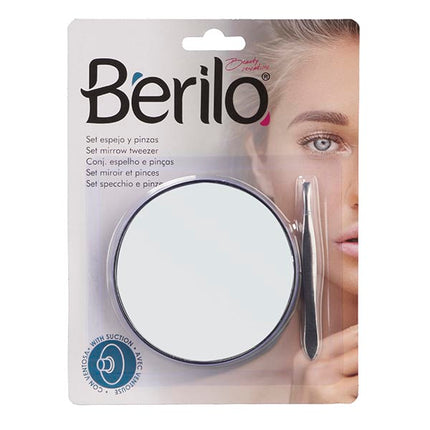 Espejo Redondo + Pinza de Depilar Berilo - 19x14cm