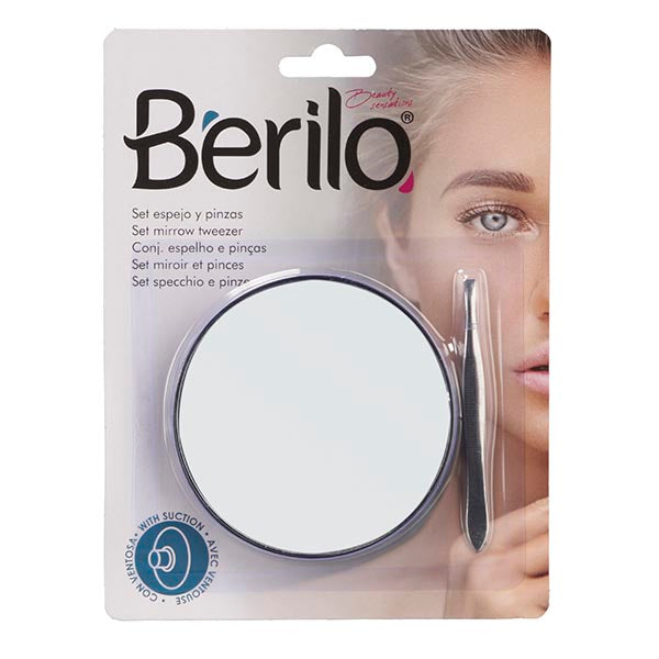 Espejo Redondo + Pinza de Depilar Berilo - 19x14cm