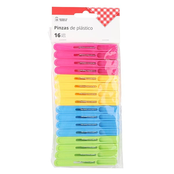 Pinzas de Plástico para la Ropa Market Suprem - 16uds (8.8x3.8cm)