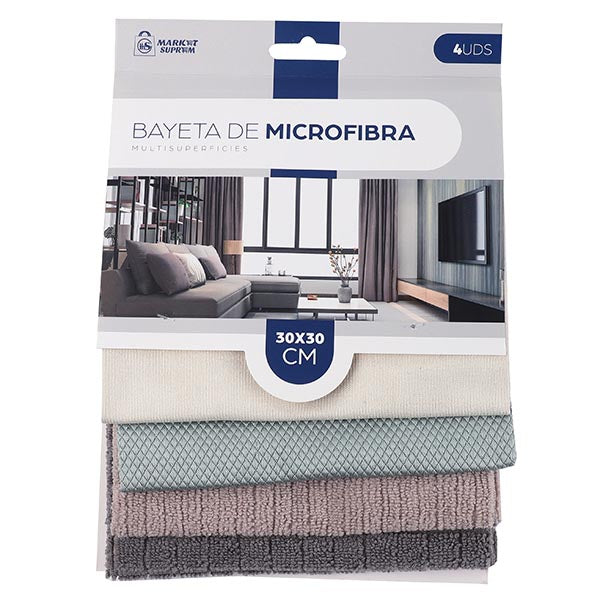 Bayetas de Microfibra Multisuperficie Market Suprem - 4uds (30x30cm)