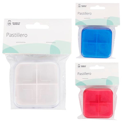 Pastillero de Plástico Market Suprem – 4 Apartados (6,5 x 6,5 x 2 cm)