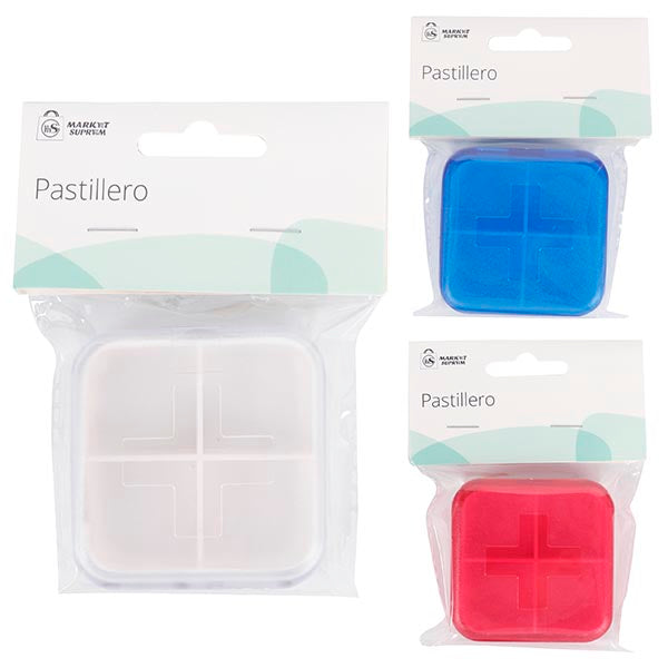 Pastillero de Plástico Market Suprem – 4 Apartados (6,5 x 6,5 x 2 cm)