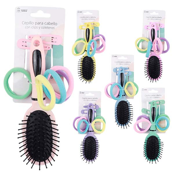 Cepillo para Cabello con Clips y Coleteros - Market Suprem