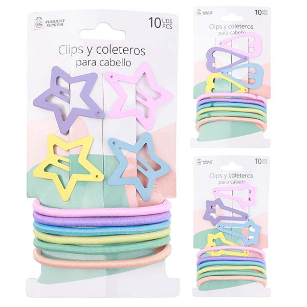 Clips y Coleteros para el Pelo Market Suprem - 10uds (4 Clips + 6 Coleteros)