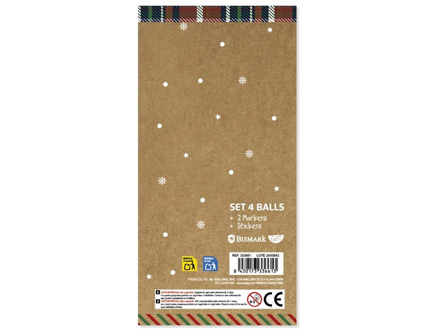 Set de 4 Bolas de Navidad para Decorar Bismark – Incluye Rotuladores y Pegatinas