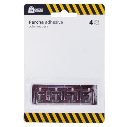 Percha Adhesiva con Base de Madera Market Suprem - 4uds