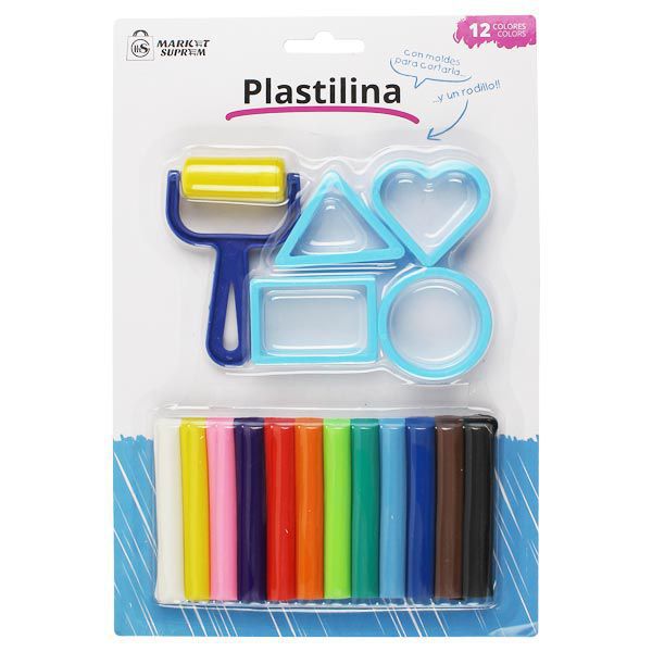 Set de Plastilina con Molde y Rodillo Market Suprem - 12 Colores (17uds)