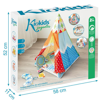 Tienda Tipi Infantil KioKids – Alfombra de Juegos 2 en 1 con Juguetes y Música (+2 Meses)