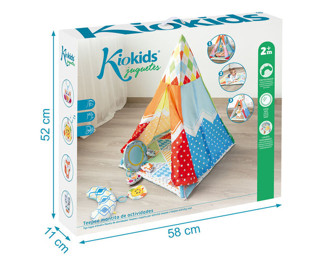 Tienda Tipi Infantil KioKids – Alfombra de Juegos 2 en 1 con Juguetes y Música (+2 Meses)