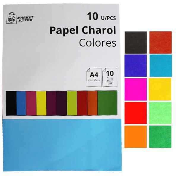 Bloc de Papel Charol A4 de Colores Market Suprem - 10 Hojas