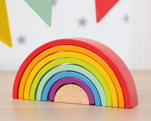 Arcoíris de Madera Montessori KioKids – Juguete Educativo Waldorf con 8 Piezas (+18 Meses)