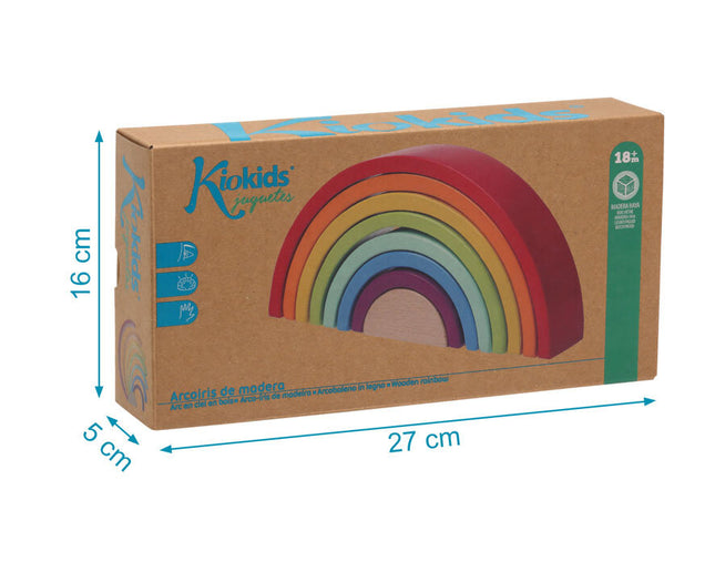 Arcoíris de Madera Montessori KioKids – Juguete Educativo Waldorf con 8 Piezas (+18 Meses)